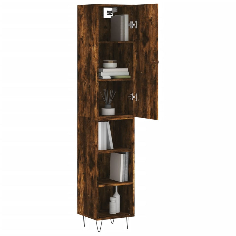 Hoge Kast 34,5X34X180 Cm Bewerkt Hout Gerookt Eikenkleurig