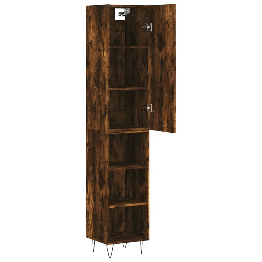 Hoge Kast 34,5X34X180 Cm Bewerkt Hout Gerookt Eikenkleurig