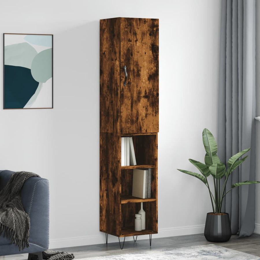 Hoge Kast 34,5X34X180 Cm Bewerkt Hout Gerookt Eikenkleurig