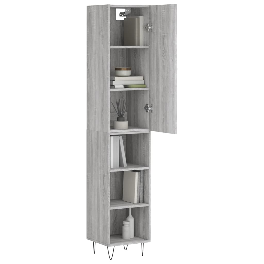 Hoge Kast 34,5X34X180 Cm Bewerkt Hout Eikenkleurig Grijs sonoma
