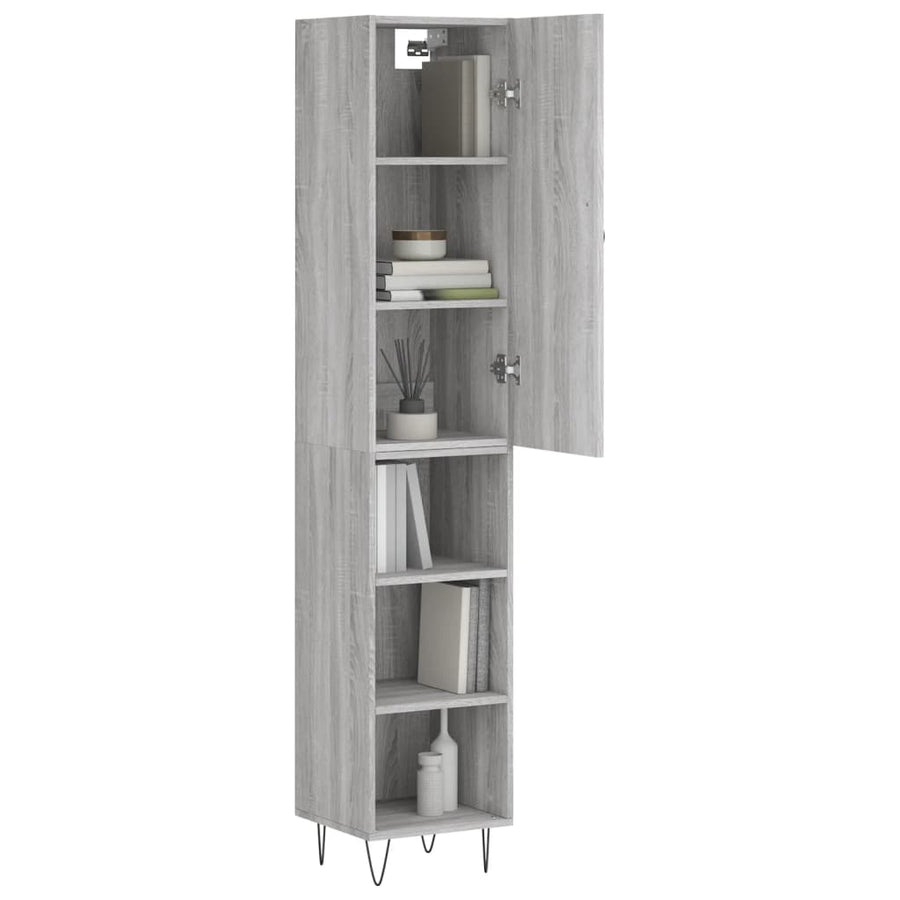 Hoge Kast 34,5X34X180 Cm Bewerkt Hout Eikenkleurig Grijs sonoma