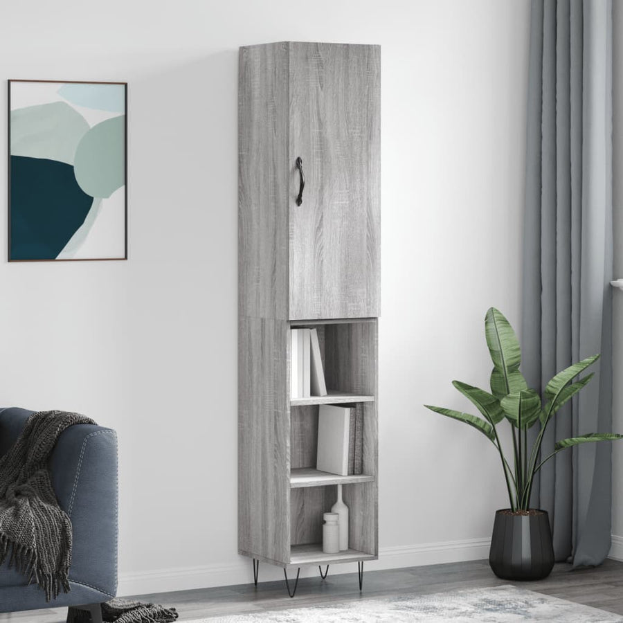 Hoge Kast 34,5X34X180 Cm Bewerkt Hout Eikenkleurig Grijs sonoma