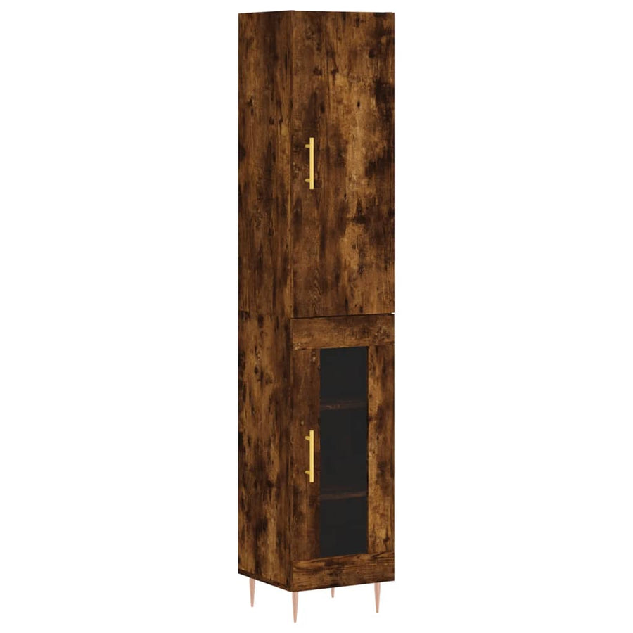 Hoge Kast 34,5X34X180 Cm Bewerkt Hout Gerookt Eikenkleurig