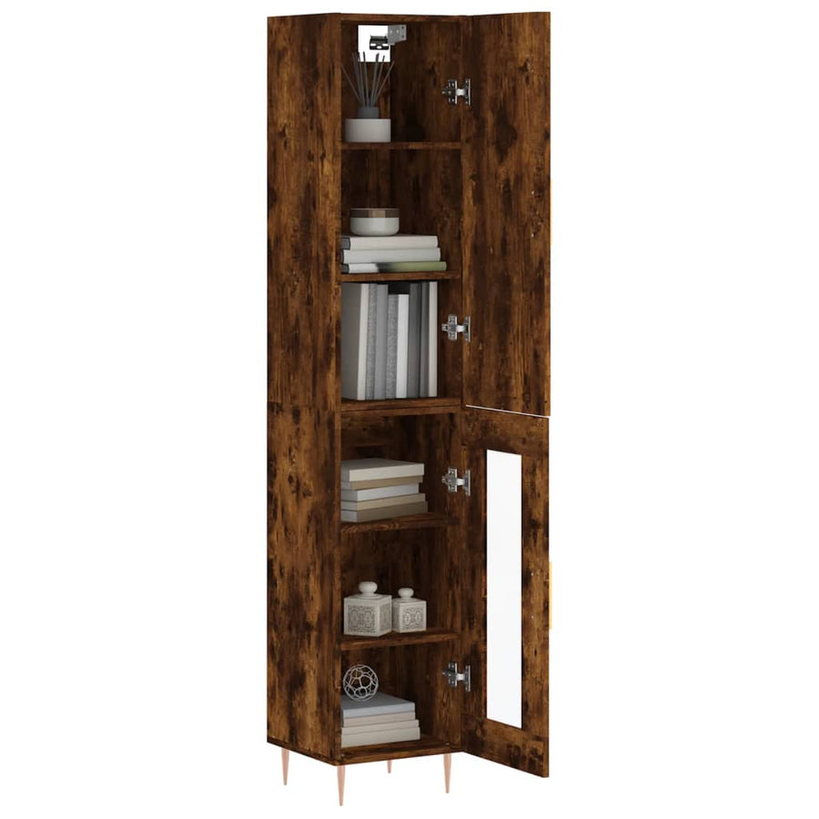 Hoge Kast 34,5X34X180 Cm Bewerkt Hout Gerookt Eikenkleurig