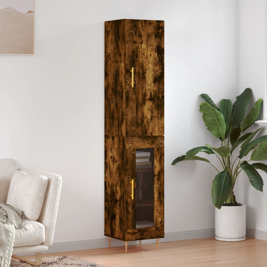Hoge Kast 34,5X34X180 Cm Bewerkt Hout Gerookt Eikenkleurig