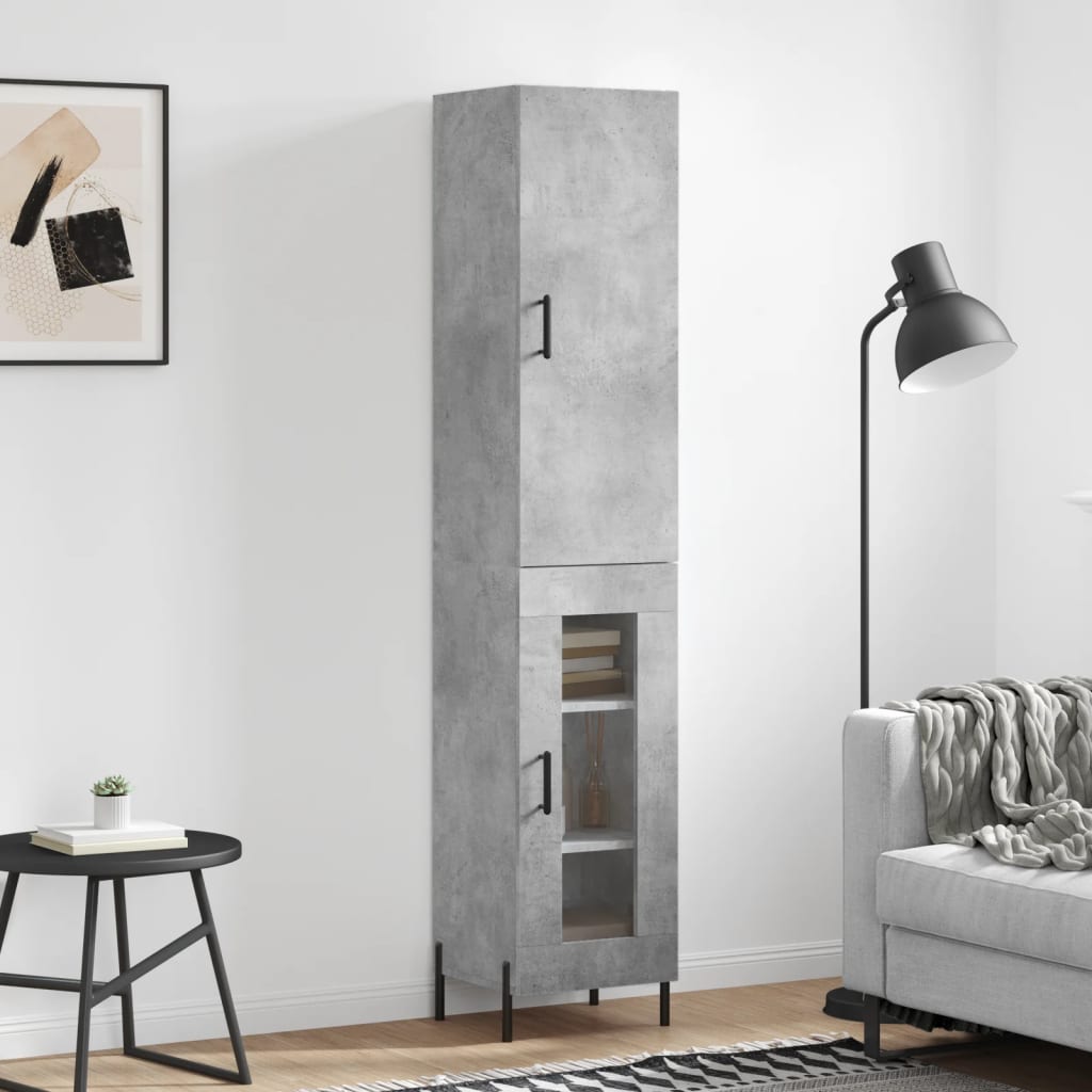 Hoge kast 34,5x34x180 cm bewerkt hout betongrijs