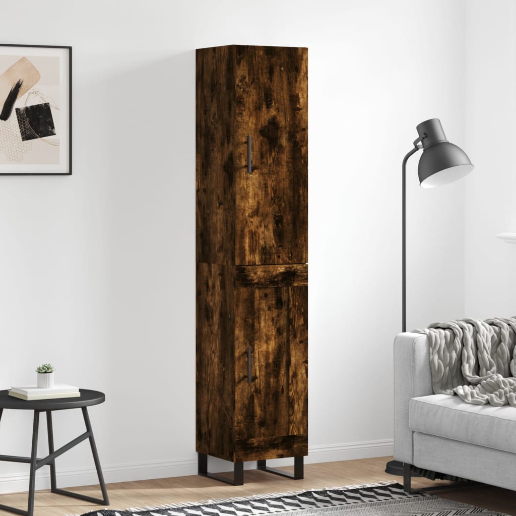 Hoge Kast 34,5X34X180 Cm Bewerkt Hout Kleurig Gerookt eiken