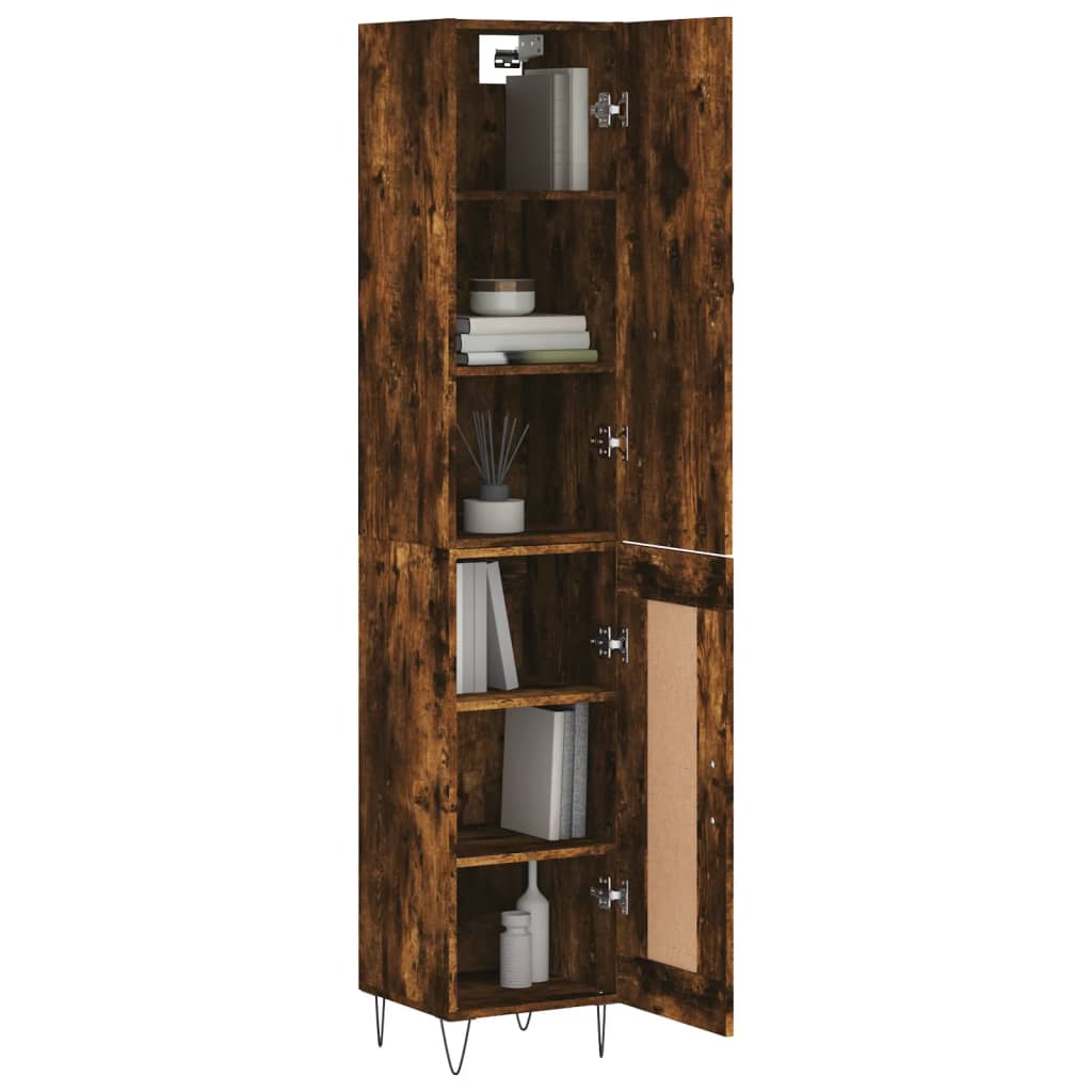 Hoge Kast 34,5X34X180 Cm Bewerkt Hout Gerookt Eikenkleurig