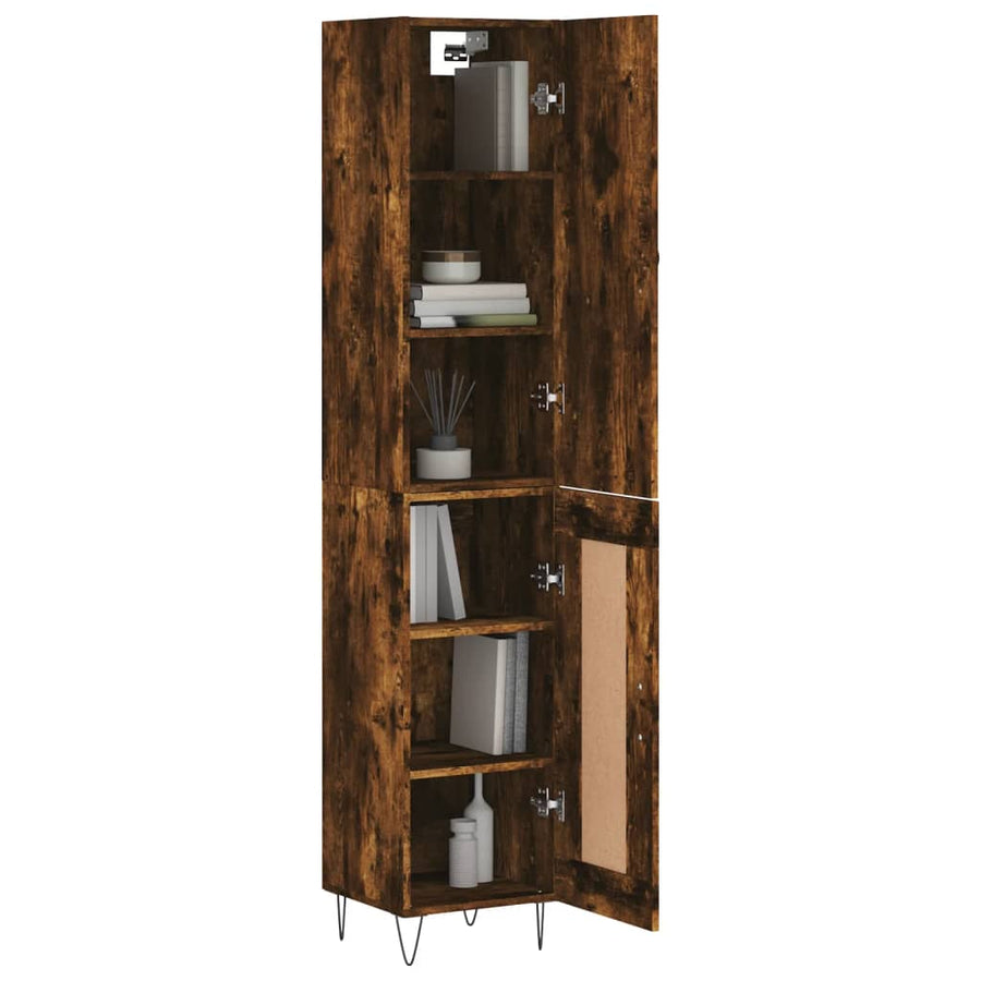 Hoge Kast 34,5X34X180 Cm Bewerkt Hout Gerookt Eikenkleurig