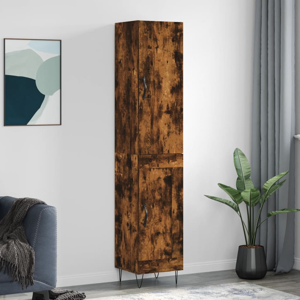 Hoge Kast 34,5X34X180 Cm Bewerkt Hout Gerookt Eikenkleurig