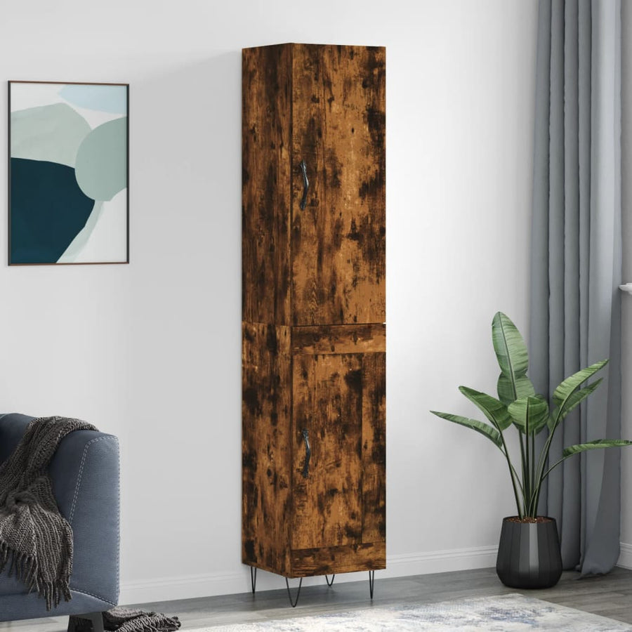 Hoge Kast 34,5X34X180 Cm Bewerkt Hout Gerookt Eikenkleurig