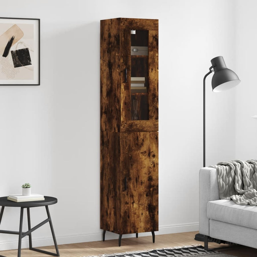 Hoge Kast 34,5X34X180 Cm Bewerkt Hout Kleurig Gerookt eiken