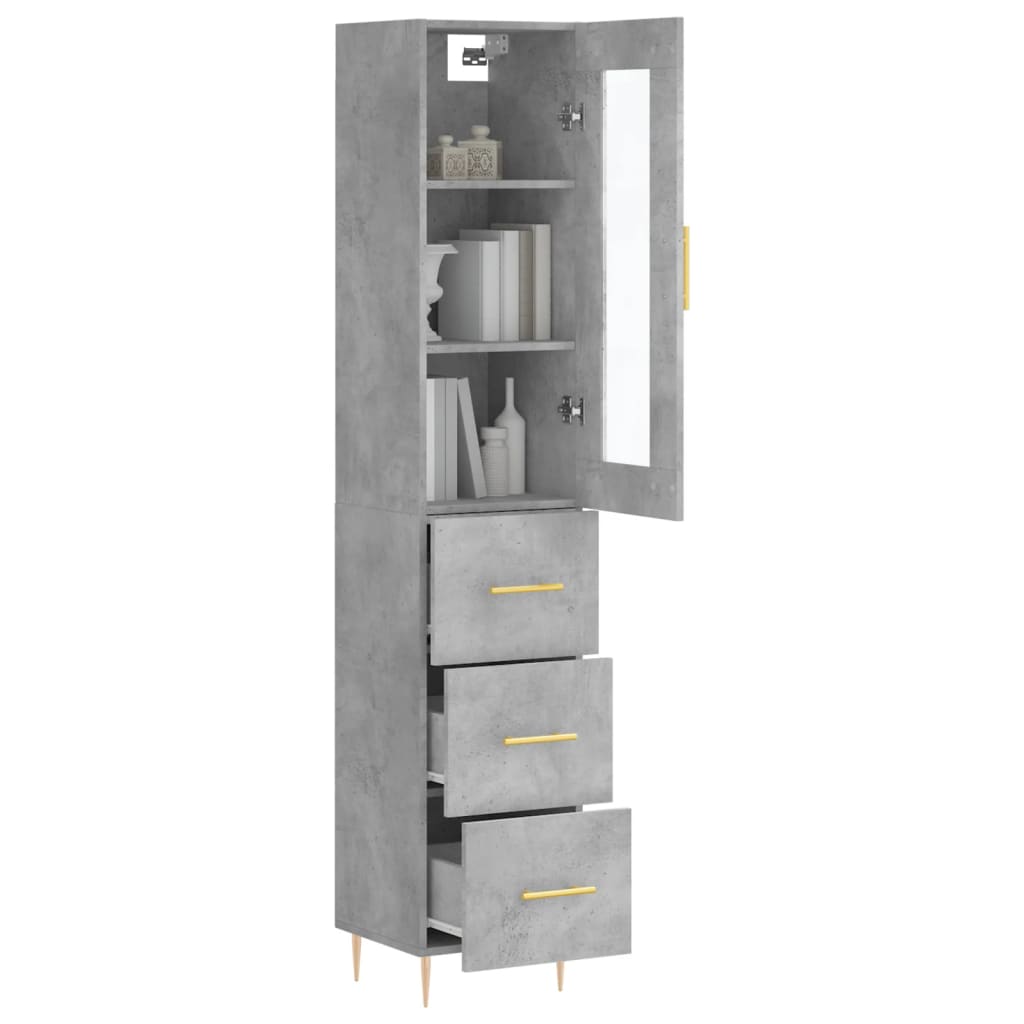 Hoge Kast 34,5X34X180 Cm Bewerkt Hout Betongrijs