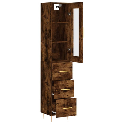 Hoge kast 34,5x34x180 cm bewerkt hout gerookt eikenkleurig