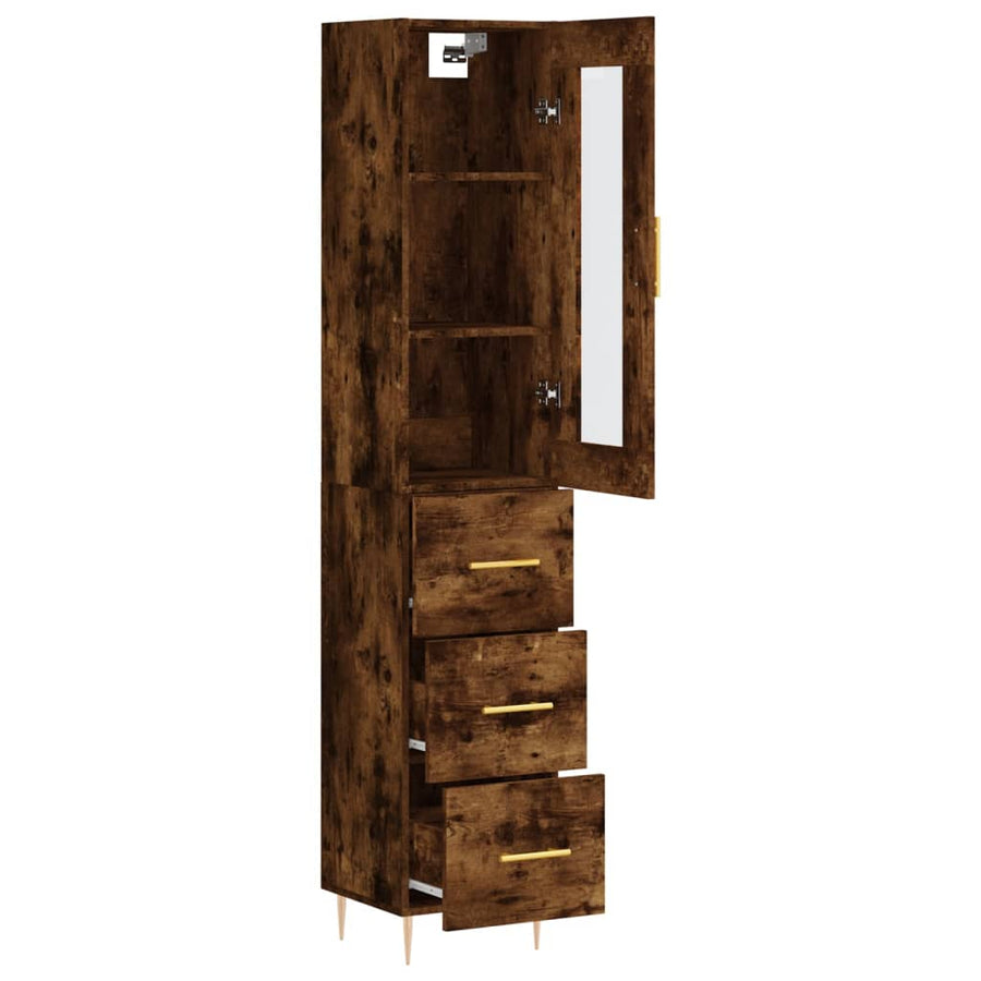 Hoge kast 34,5x34x180 cm bewerkt hout gerookt eikenkleurig
