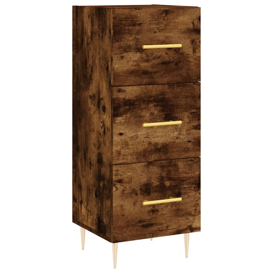 Hoge kast 34,5x34x180 cm bewerkt hout gerookt eikenkleurig