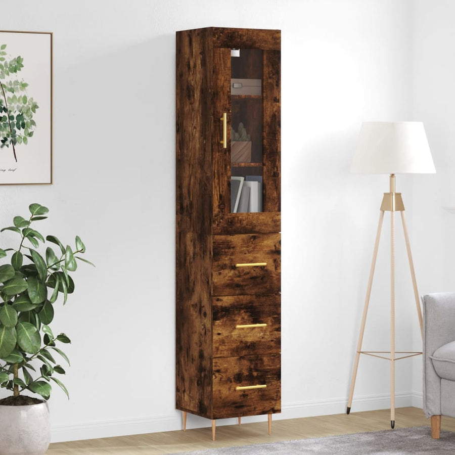 Hoge kast 34,5x34x180 cm bewerkt hout gerookt eikenkleurig