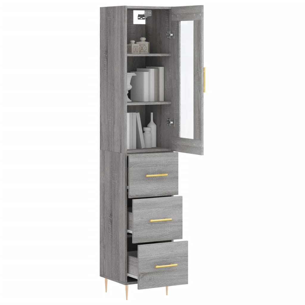 Hoge Kast 34,5X34X180 Cm Bewerkt Hout Grijs Sonoma Eikenkleurig