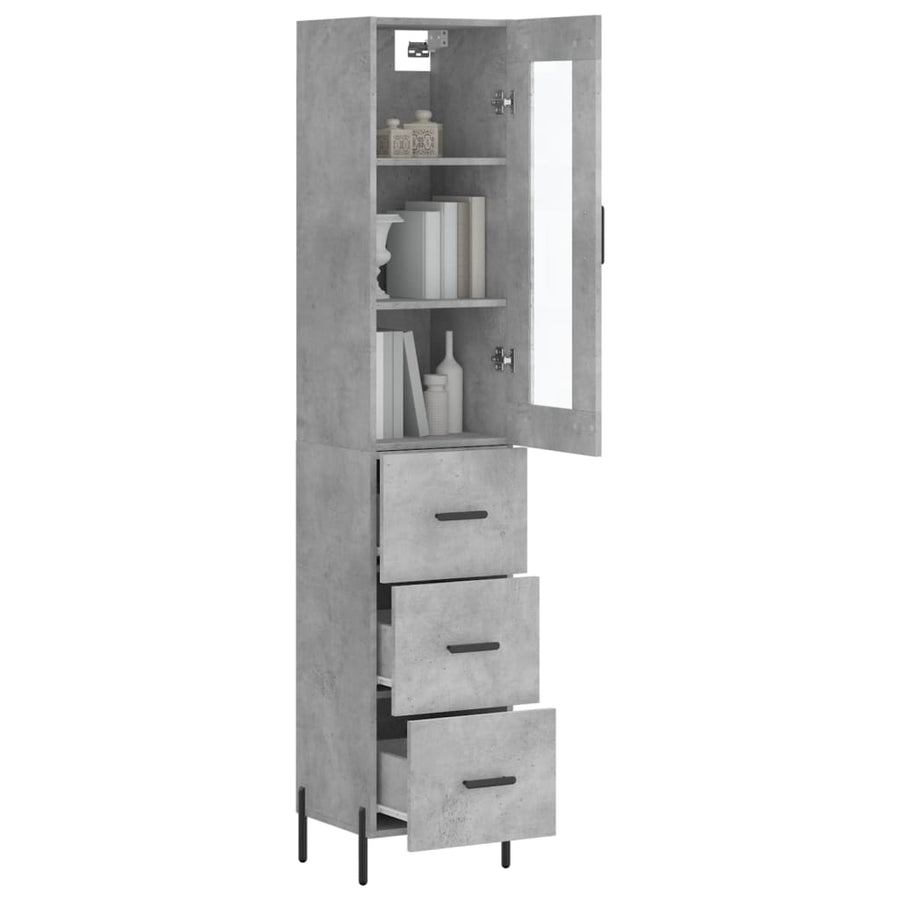 Hoge Kast 34,5X34X180 Cm Bewerkt Hout Betongrijs