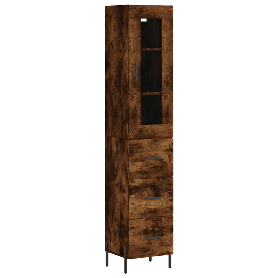 Hoge Kast 34,5X34X180 Cm Bewerkt Hout Gerookt Eikenkleurig