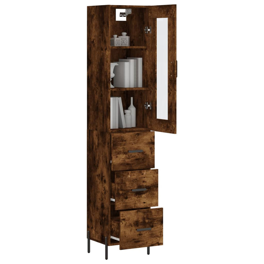 Hoge Kast 34,5X34X180 Cm Bewerkt Hout Gerookt Eikenkleurig