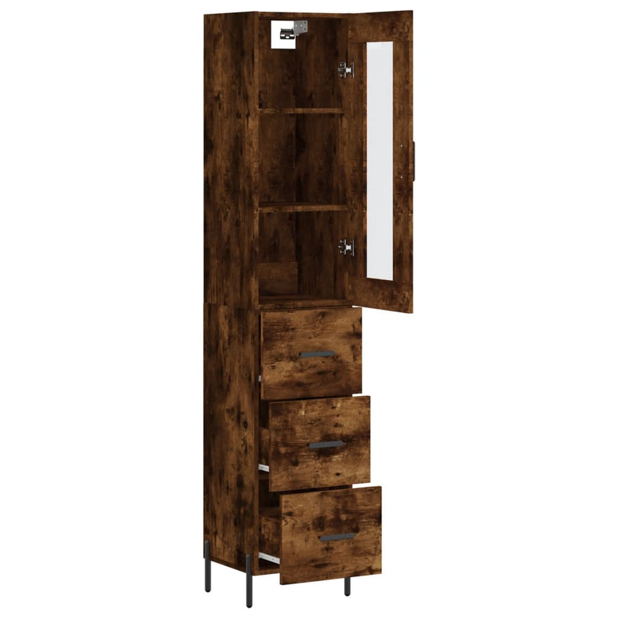 Hoge Kast 34,5X34X180 Cm Bewerkt Hout Gerookt Eikenkleurig
