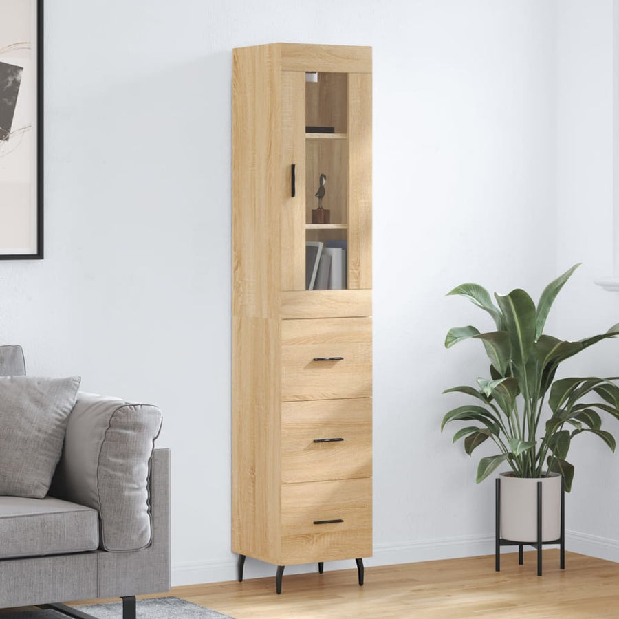 Hoge Kast 34,5X34X180 Cm Bewerkt Hout Kleurig Sonoma eiken