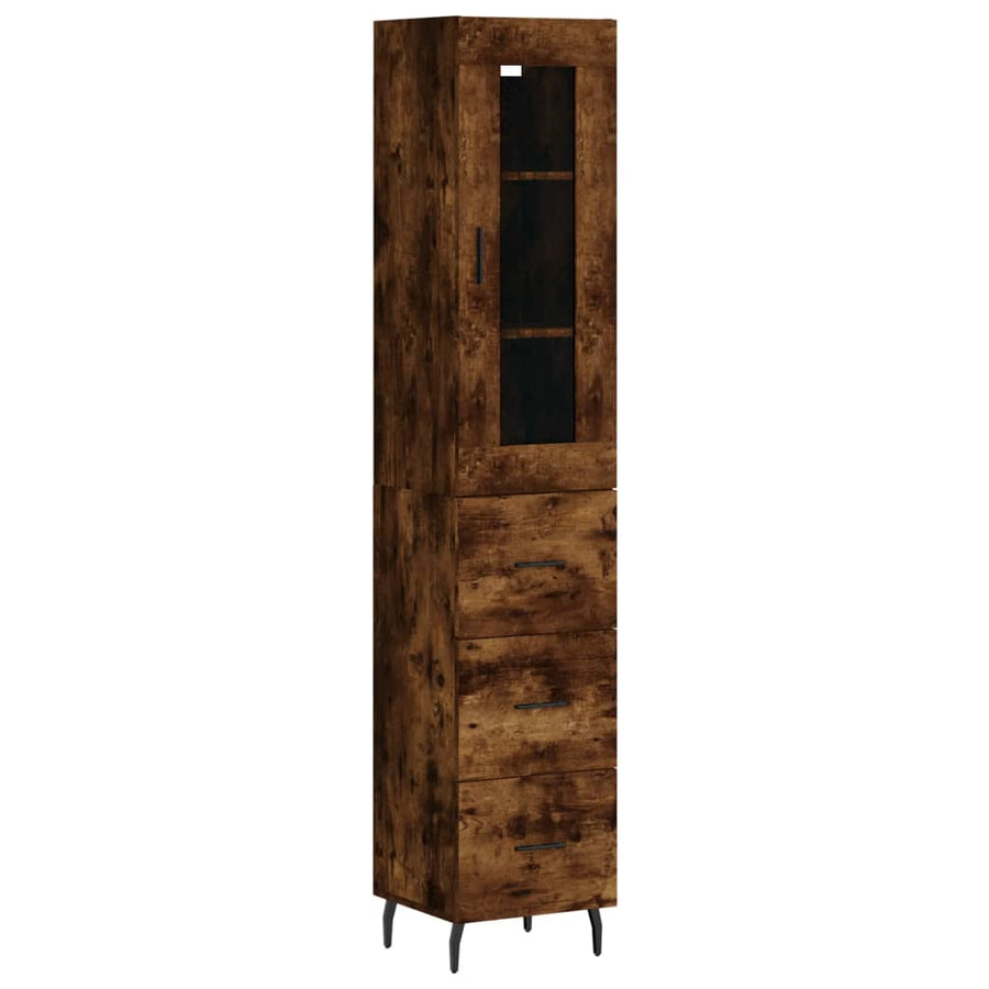 Hoge Kast 34,5X34X180 Cm Bewerkt Hout Kleurig Gerookt eiken