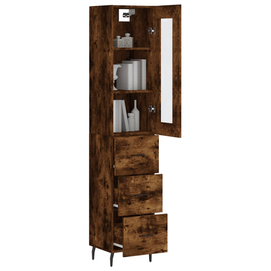 Hoge Kast 34,5X34X180 Cm Bewerkt Hout Kleurig Gerookt eiken