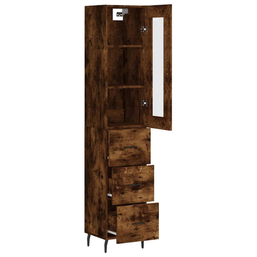 Hoge Kast 34,5X34X180 Cm Bewerkt Hout Kleurig Gerookt eiken