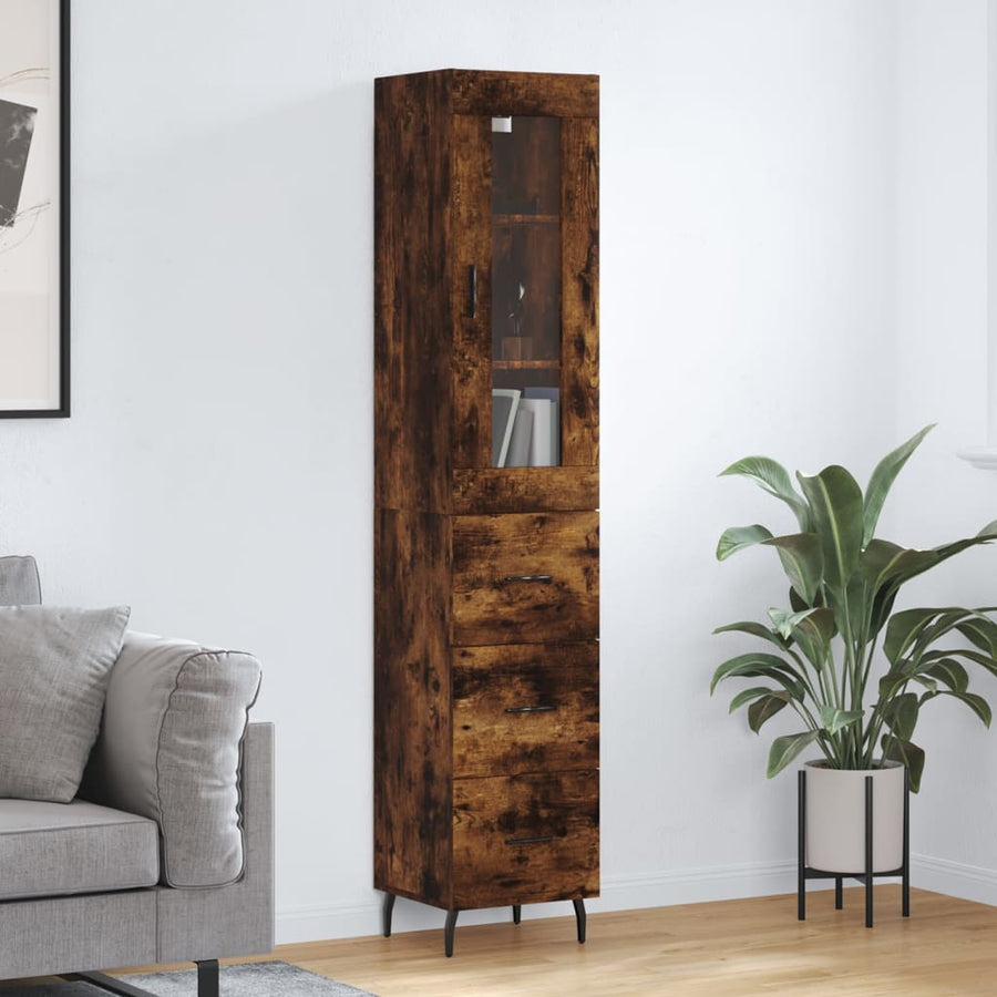 Hoge Kast 34,5X34X180 Cm Bewerkt Hout Kleurig Gerookt eiken