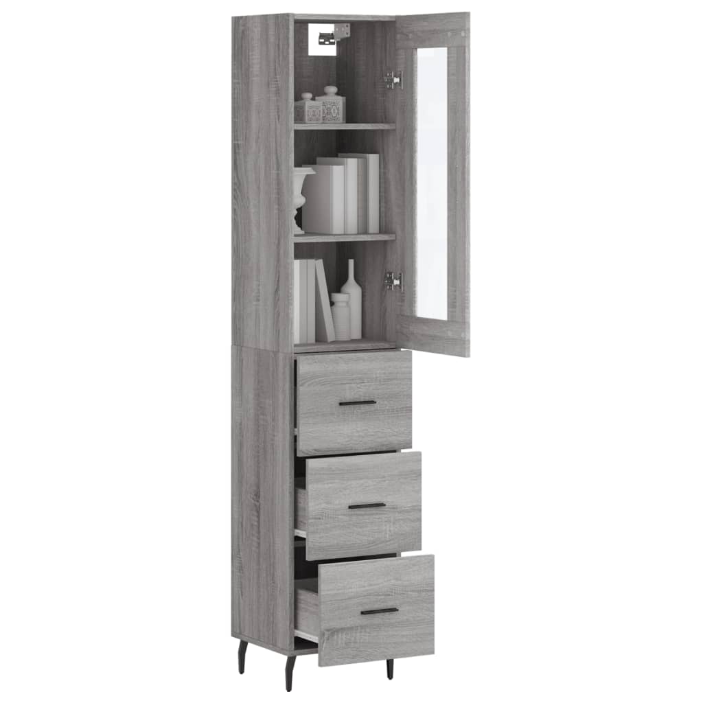 Hoge Kast 34,5X34X180 Cm Bewerkt Hout Grijs Sonoma Eikenkleurig