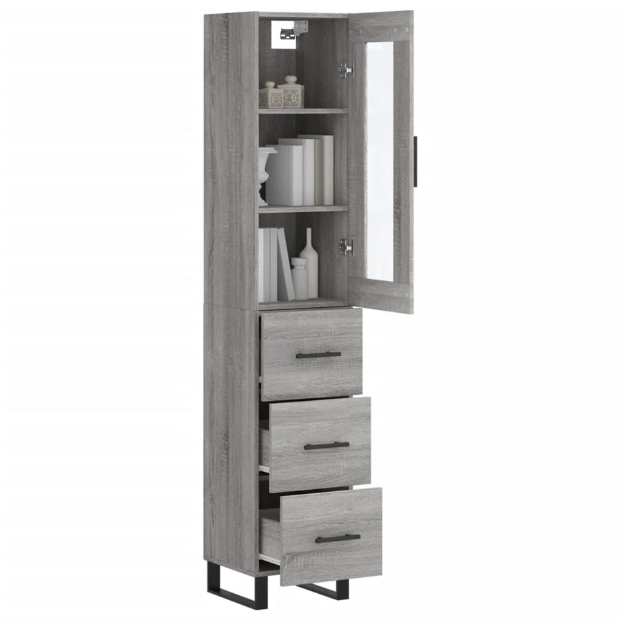 Hoge Kast 34,5X34X180 Cm Bewerkt Hout Eikenkleurig Grijs sonoma