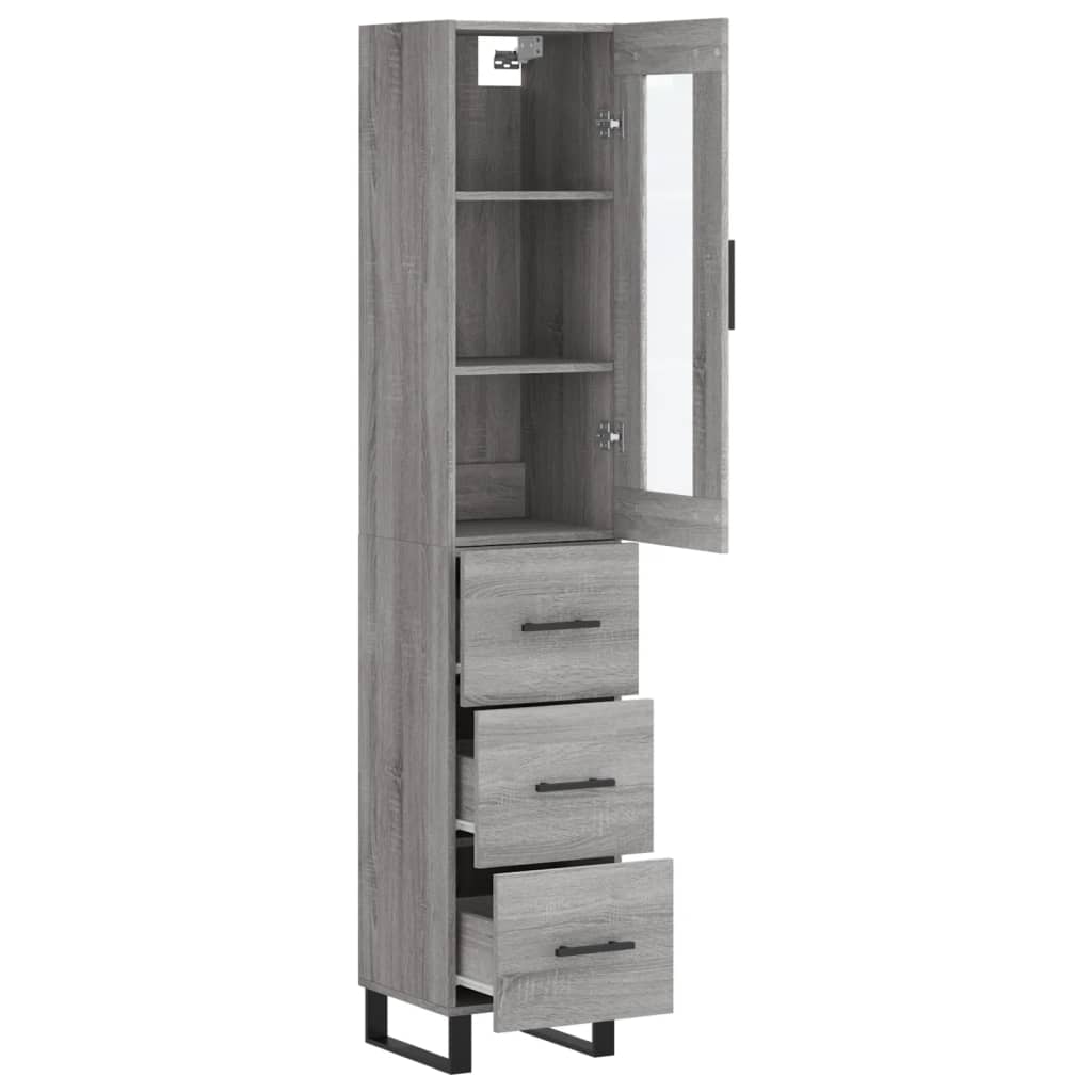 Hoge Kast 34,5X34X180 Cm Bewerkt Hout Eikenkleurig Grijs sonoma