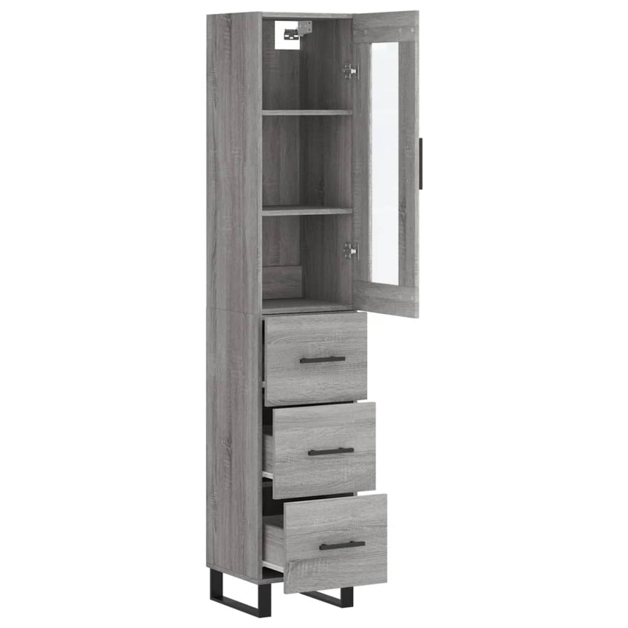 Hoge Kast 34,5X34X180 Cm Bewerkt Hout Eikenkleurig Grijs sonoma