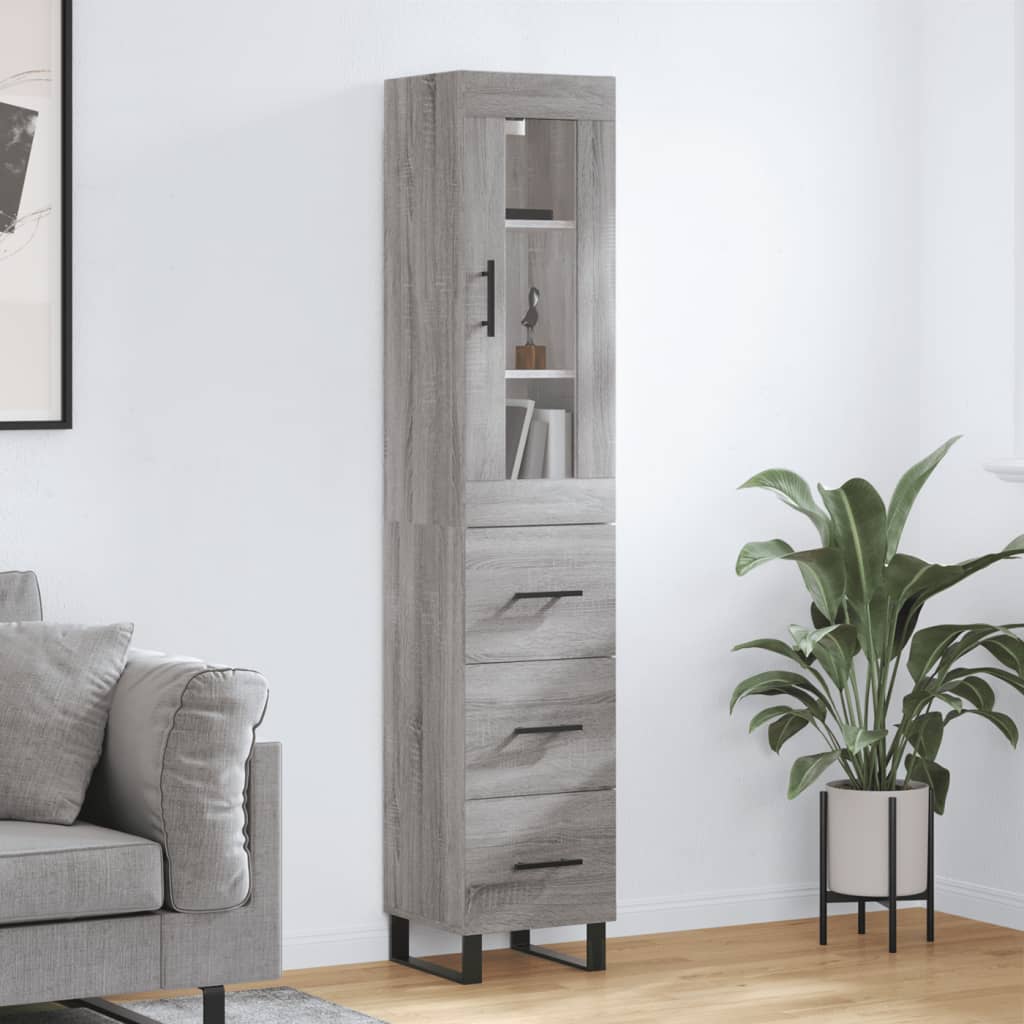 Hoge Kast 34,5X34X180 Cm Bewerkt Hout Eikenkleurig Grijs sonoma