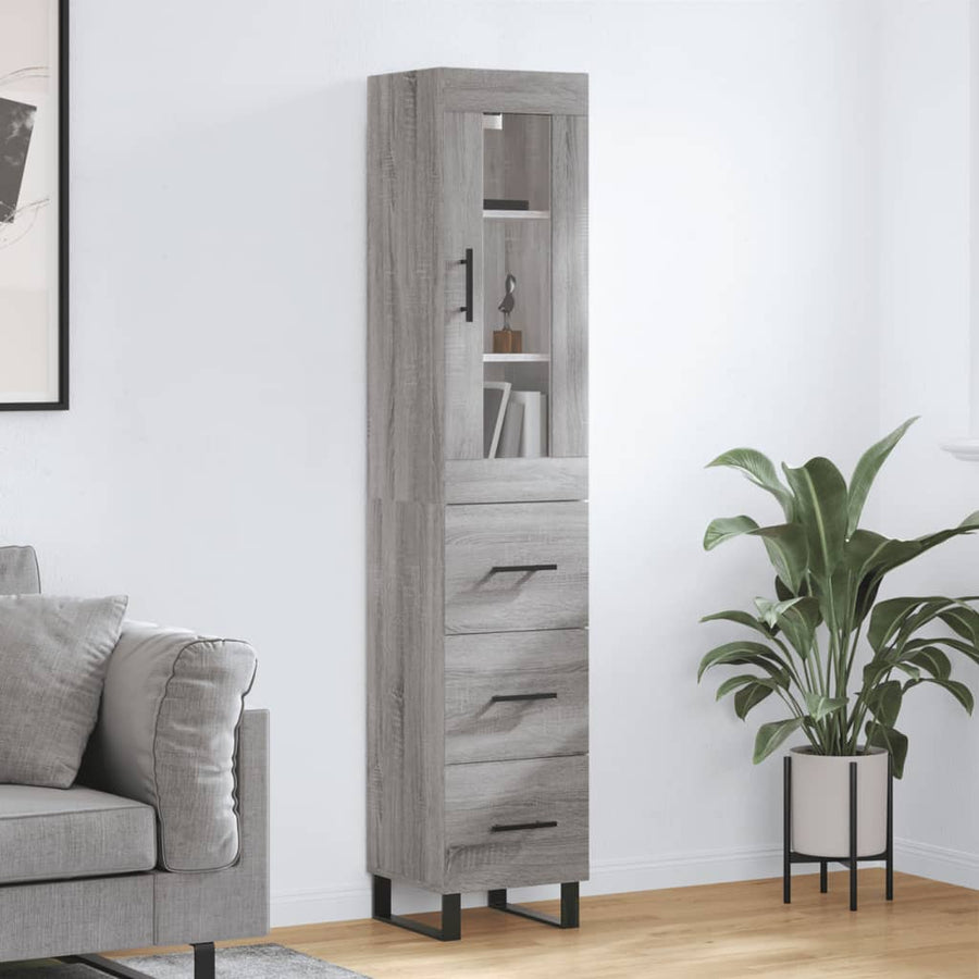 Hoge Kast 34,5X34X180 Cm Bewerkt Hout Eikenkleurig Grijs sonoma