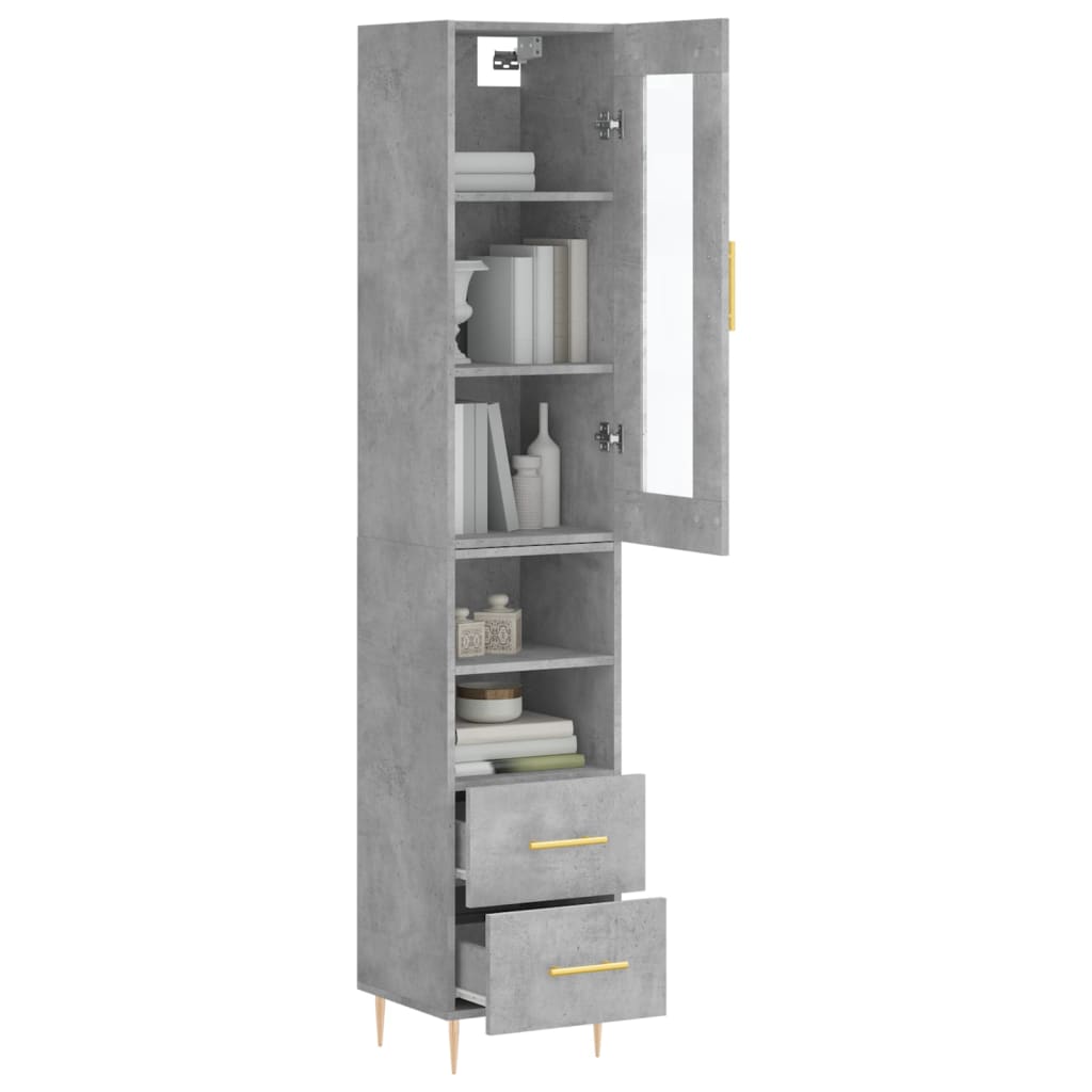 Hoge Kast 34,5X34X180 Cm Bewerkt Hout Betongrijs
