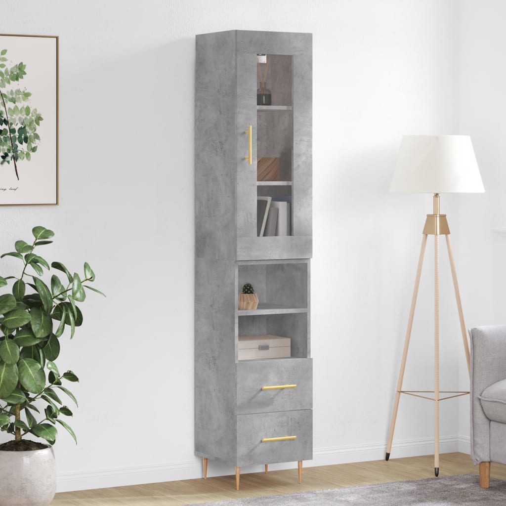 Hoge Kast 34,5X34X180 Cm Bewerkt Hout Betongrijs