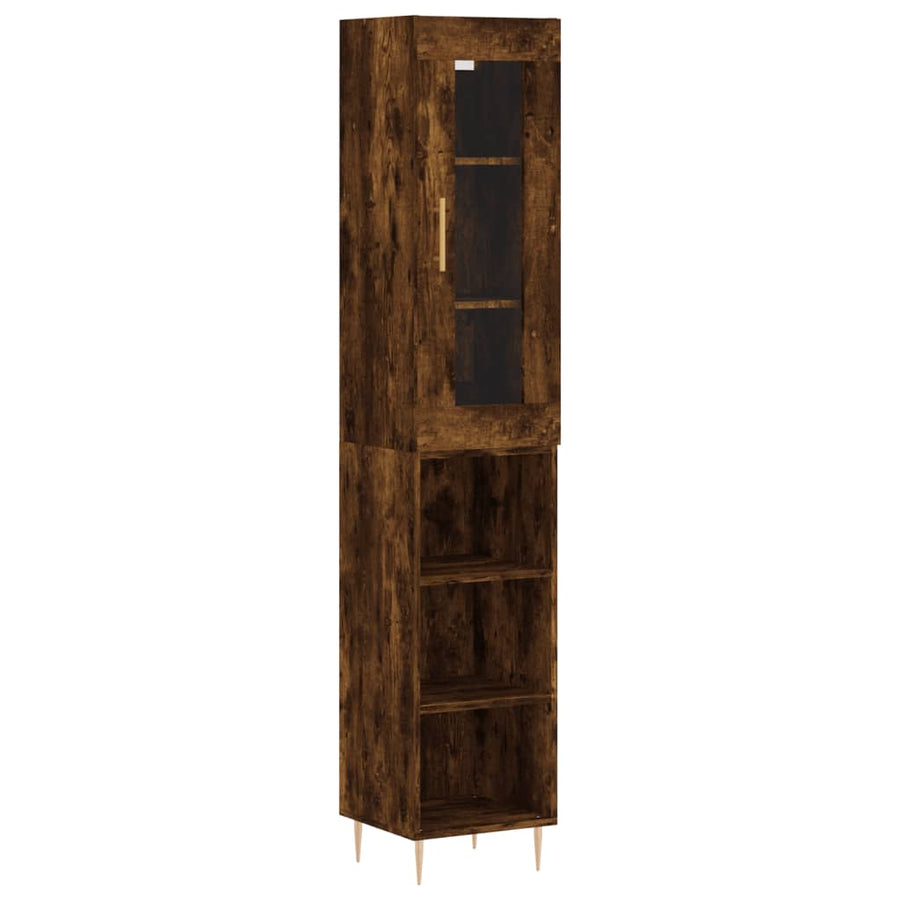 Hoge Kast 34,5X34X180 Cm Bewerkt Hout Gerookt Eikenkleurig