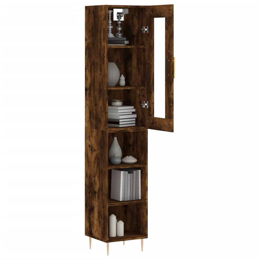 Hoge Kast 34,5X34X180 Cm Bewerkt Hout Gerookt Eikenkleurig