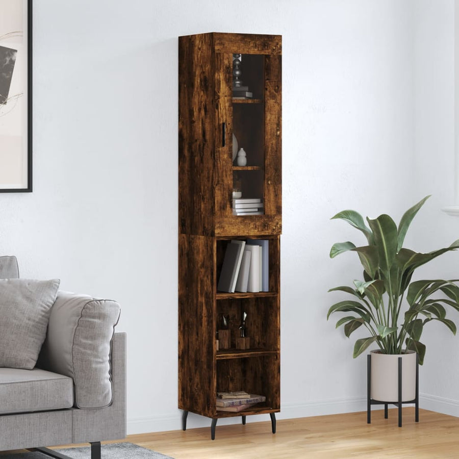 Hoge Kast 34,5X34X180 Cm Bewerkt Hout Kleurig Gerookt eiken
