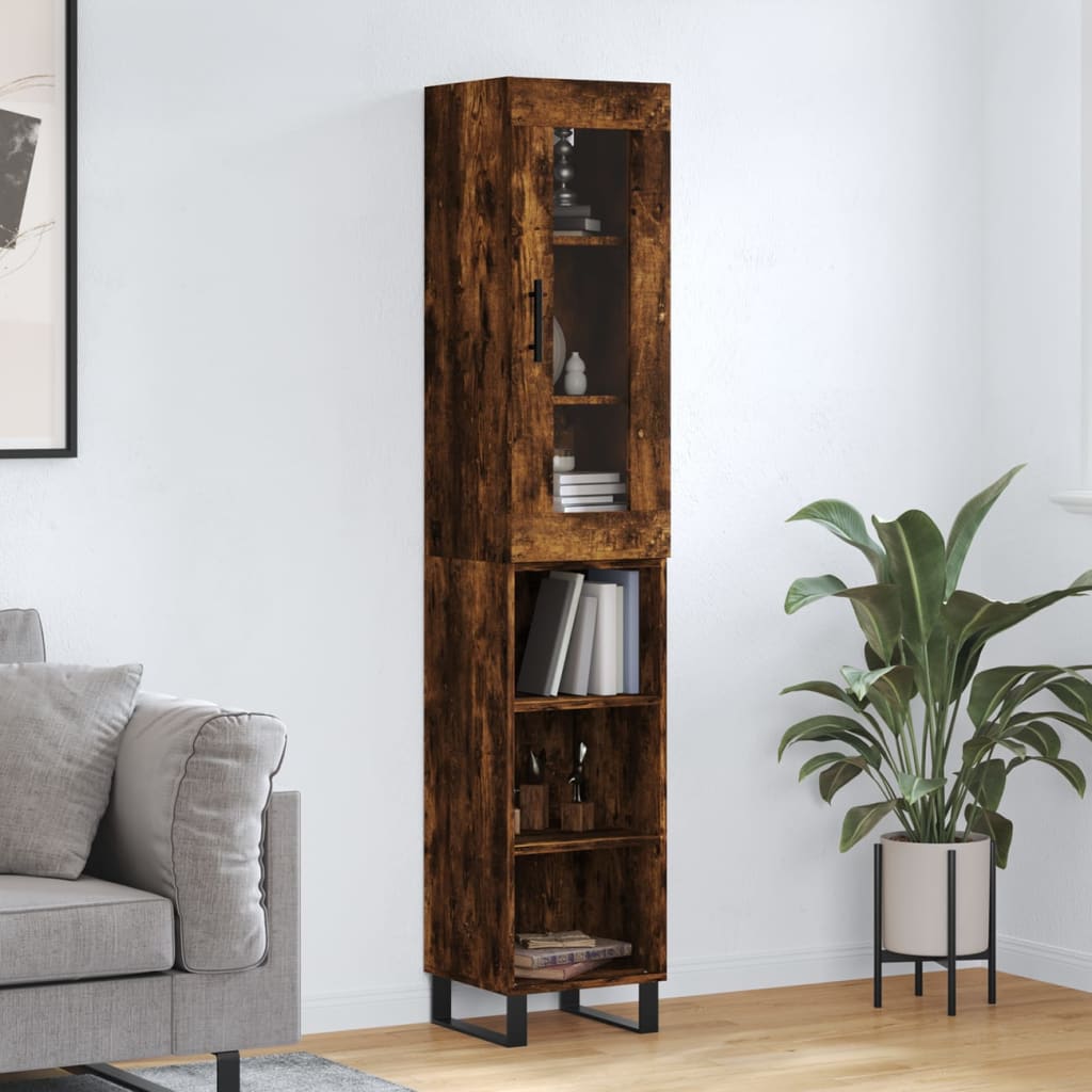 Hoge Kast 34,5X34X180 Cm Bewerkt Hout Kleurig Gerookt eiken