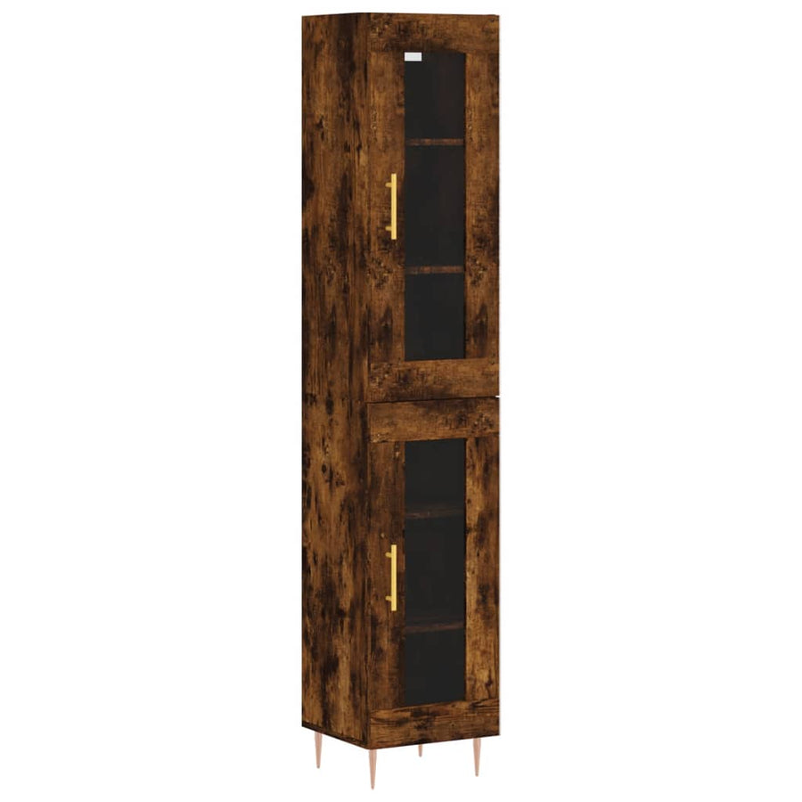 Hoge Kast 34,5X34X180 Cm Bewerkt Hout Gerookt Eikenkleurig