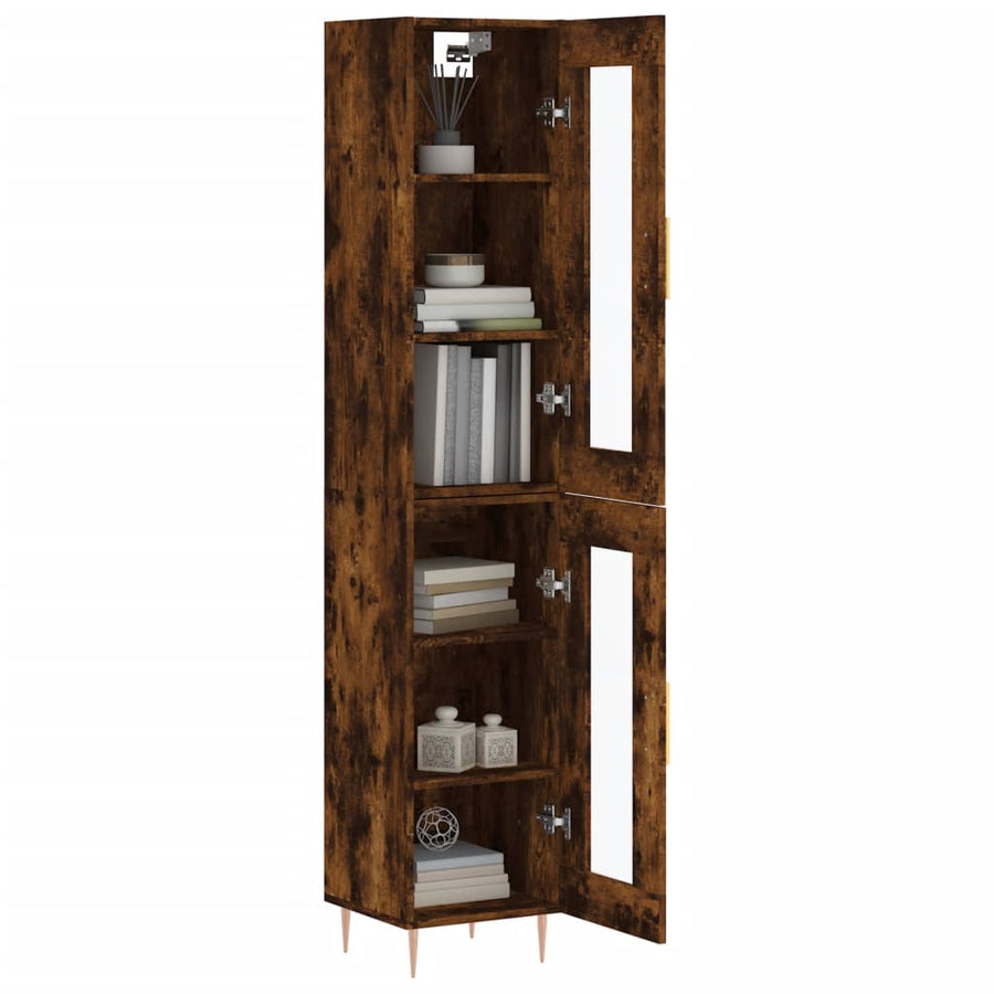 Hoge Kast 34,5X34X180 Cm Bewerkt Hout Gerookt Eikenkleurig