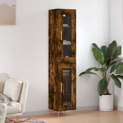 Hoge Kast 34,5X34X180 Cm Bewerkt Hout Gerookt Eikenkleurig