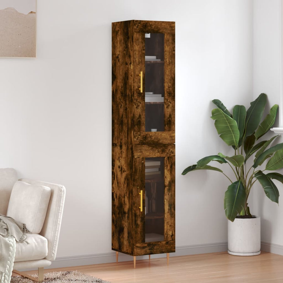 Hoge Kast 34,5X34X180 Cm Bewerkt Hout Gerookt Eikenkleurig