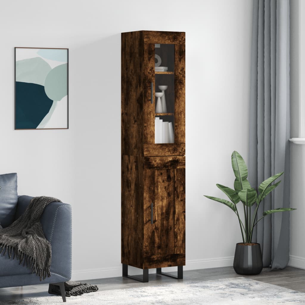 Hoge Kast 34,5X34X180 Cm Bewerkt Hout Kleurig Gerookt eiken