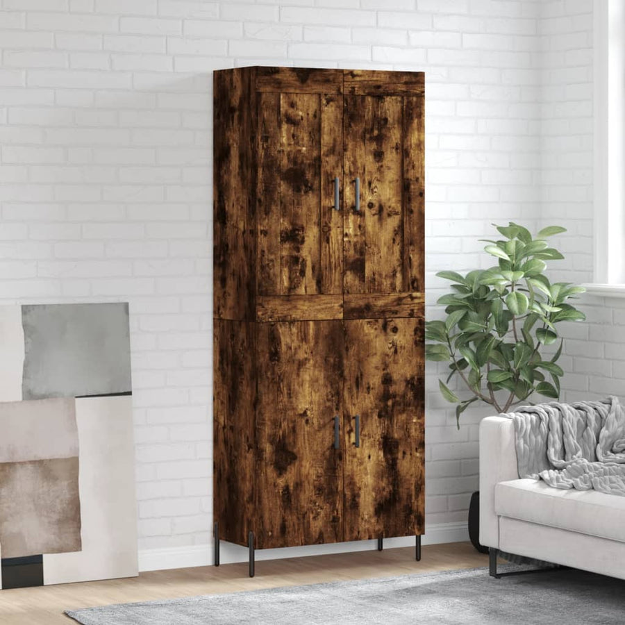 Hoge Kast 69,5X34X180 Cm Bewerkt Hout Gerookt Eikenkleurig