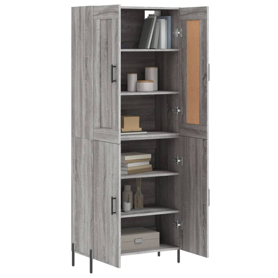 Hoge Kast 69,5X34X80 Cm Bewerkt Hout Eikenkleurig Grijs sonoma 2 deuren